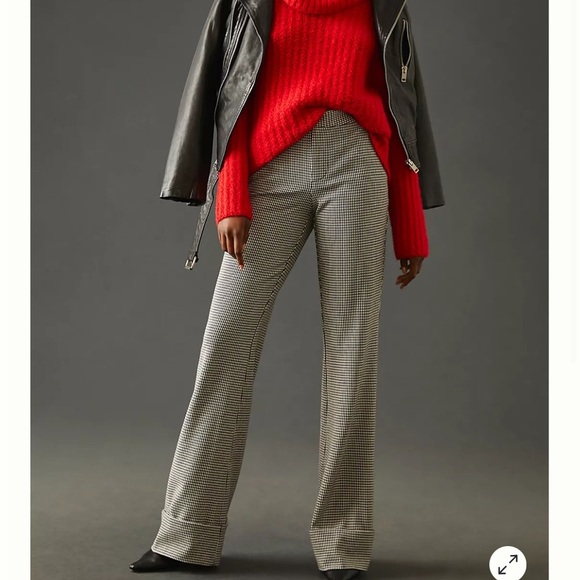 Women's Maeve Anthropologie Low-Slung Flared Trousers Houndstooth Pants NWT 10 - Picture 2 of 13